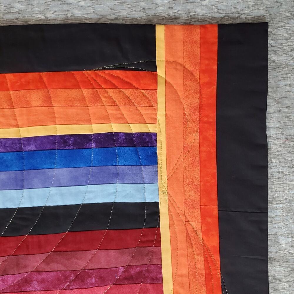 Colorful 53" x 54" Quilted Art Wall Hanging signed by Artist - Fiesta - Picture 6 of 12